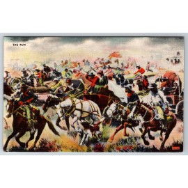 c1940s Oklahoma City OK Postcard The Run Horseback Wagon Train Linen