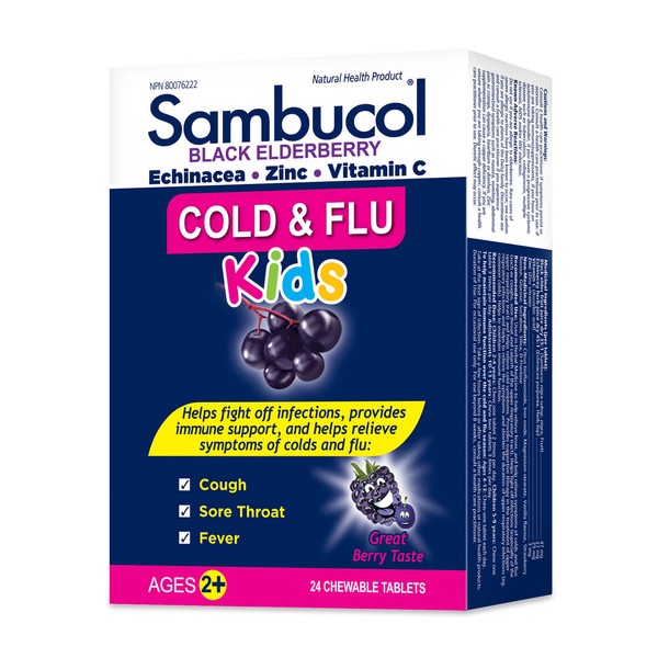 Sambucol Black Elderberry Cold & Flu Kids Chewable Tablets Ages 2+
                            24 Tablets