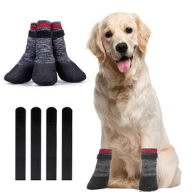 Voarge Pack of 4 Dog Socks with Non-Slip, Socks for Dogs, Adjustable, Waterproof, Non-Slip Socks for Small, Medium and Large Dogs, XL