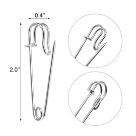 Qancekoo 10pcs Large Safety Pins, Heavy Duty Blanket Pins, 2" Large Safety Pins for Clothing Leather Canvas Crafts Skirts Corsets Heavy Duty Safety Pins (Silver)