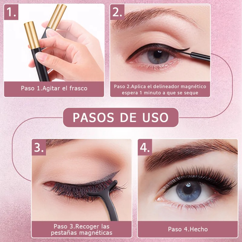 Kit de Pestañas Magnéticas Hapemein 10 con Aplicador y Delineador