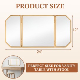 24'' x 12'' Trifold Vanity Makeup Mirror with Stand on Tabletop