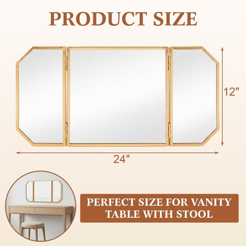 24'' x 12'' Trifold Vanity Makeup Mirror with Stand on