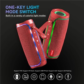 SBOSENT Bluetooth Portable Speaker,Wireless Bluetooth Speakers V5.1USB Card,Micro SD Card,Bluetooth Speaker with Lights,Wireless Speakers with Bluetooth for Outdoor,Indoor,Travel,Beach,Camping (Red)