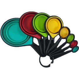 Gifthub - Juego de 8 tazas medidoras plegables de silicona, fáciles de almacenar, juego de tazas medidoras ajustables multicolores, fácil de limpiar, cucharas medidoras duraderas para cocina