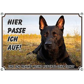 Petsigns Dog Sign Black German Shepherd - UV-Resistant Metal Warning Sign DIN A4