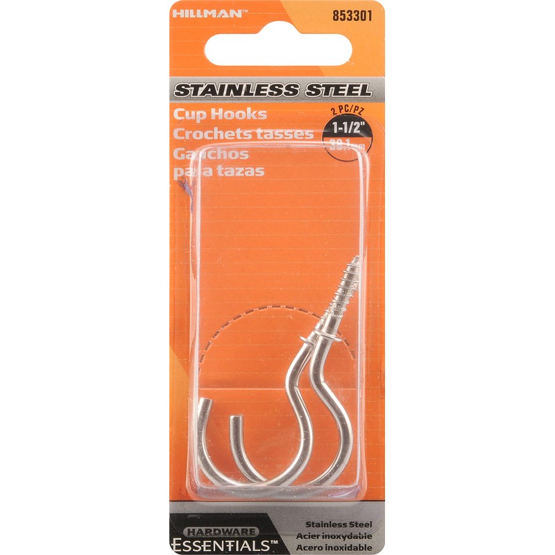 Hardware Essentials 853301 Cup Hook Stainless Steel 1-1/2" - 2