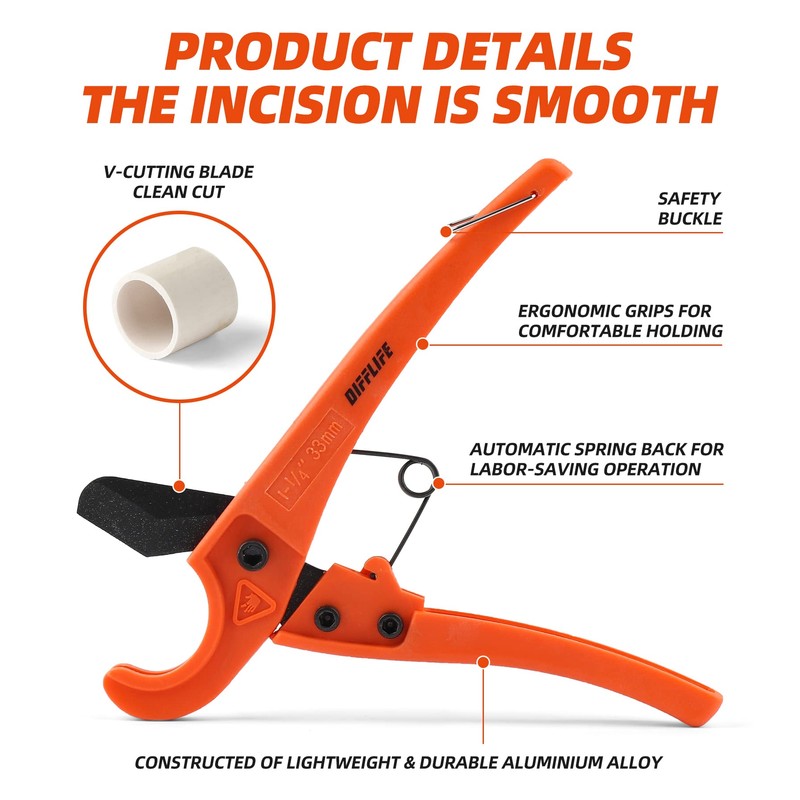 DIFFLIFE Pipe Cutter, High Performance blade Made Ratchet-type Pipe Cutter,