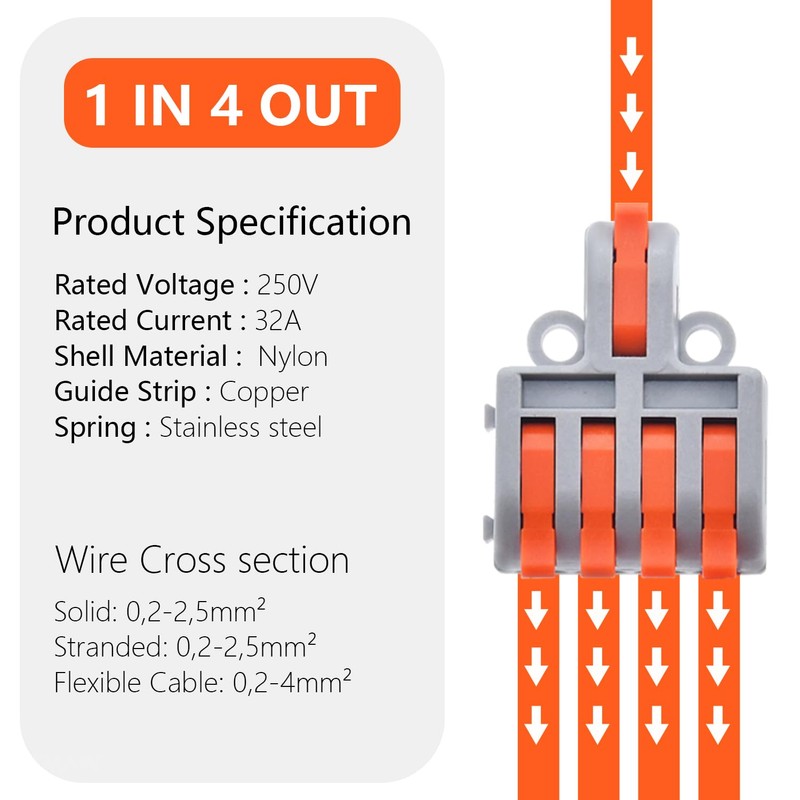 XALXMAW 14Pcs Lever Wire Connectors, 1 in 4 Out DIY