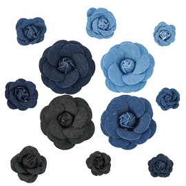 SUPERFINDINGS 12Pcs 4 Sizes Denim Flower Blue Flower Embellishment 3D Floral Fabric Camelia Sewing Flowers DIY Craft Supplies for Clothes Hairclips Decoration DIY Costume Accessories