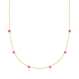Pure Collection by Ross-Simons 0.70 ct. t.w. Bezel-Set Lab-Grown Pink Sapphire Station Necklace in 18kt Gold Vermeil. 16 inches