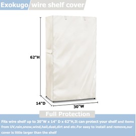 Exokugo Wire Shelf Cover,600D Heavy Duty 100% Waterproof Shelf Covers for Wire Shelving,Outdoor Storage Shelves Cover for Metal Rack,30" W x 14" D x 62" H,Beige