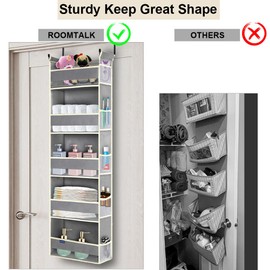 roomtalk roomtalk Over The Door Hanging Organizer 5-Shelves and 10 Side Pockets, Over The Door Storage for Bathroom and Bedroom, Back of Door Organizers for Baby Accessories and Toys (13"x5"x44", Grey)