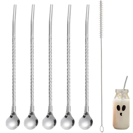 Straw Spoon, Spoon and Straw Combination, Stirring Straw Spoon, Smoothie Spoon, Milkshake Spoon, Suitable for Smoothie Milkshake Cocktail Coffee (Pack of 6)
