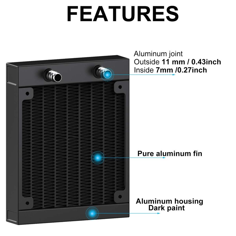 Clyxgs Water Cooling Radiator, 8 Pipe Aluminum Heat Exchanger Radiator