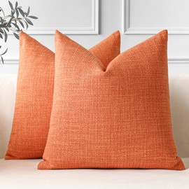 JOTOM Set of 2 Cushion Covers 45x45 cm Linen Orange Decorative Throw Pillow Covers 18x18 Inch Square Cushion Case Home Decor Pillowcases for Couch Sofa Living Room Bed (Orange)