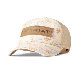 ARIAT Women's Horseshoe and Cactus Pattern Ponytail Cap with Large Patch (Pink)