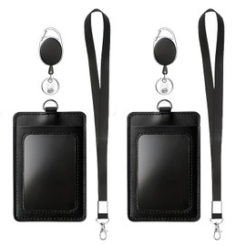 Pack of 2 ID Card Holder Vertical ID Card Holder Made of PU Leather with 4 Lanyards (2 Rotating Lobster Clasps 2 Nylon Lanyards) Elegant ID Card Holder Ideal for Work and Everyday Use