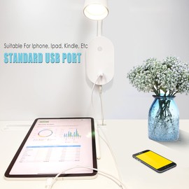 TOPMB Wall Mount Reading Light, Focused Book Light for Reading in Bed, 5 Dimming, USB Output, 4 Hours Auto Off, Touch Control, Flexible Gooseneck Headboard Reading Lamp, Easy to Install White