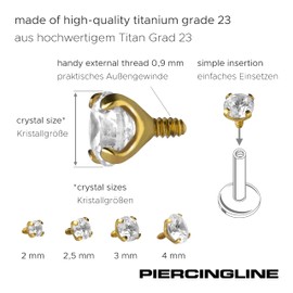 PIERCINGLINE Titanium Screw Attachment with External Thread 0.9 mm Crystal Piercing Attachment Replacement Choice of Colours and Sizes, Titanium