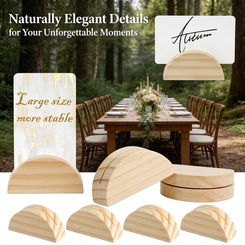 Karida 24-Pack Wooden Table Number Stands – Rustic Semicircular Place