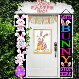 BlissYard Easter Porch Banner Happy Easter Egg Bunny 2 Pieces Porch Banner Front Door Hanging Decoration Supplies for Home Office Farmhouse Holiday Decor Farmhouse Home Outdoor Banner