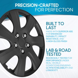 BDK Matte Black Hubcaps Wheel Covers for Toyota Camry 2006-2014 (16 inch) – Four (4) Pieces Corrosion-Free & Sturdy – Full Heat & Impact Resistant Grade – Replica Replacement (KT-1021-MBK)