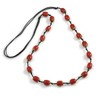 Dusty Red Oval Ceramic Bead Black Cotton Cord Long Necklace/88cm