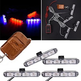 MACHSWON 16 LED Car Truck Police Strobe Flashing Light Flash Dash Lamp Urgent 4 in1 Kit Car 16 LED Red/Blue Police Strobe Flash Light Dash Emergency Warning Lamp DC 12V 12V Car Red/Blue LED Strobe