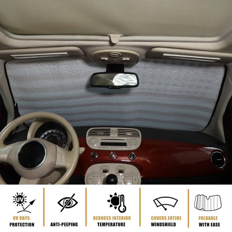Windshield Sunshade Compatible with Fiat 500 2010-2024 ，Front Window Sun