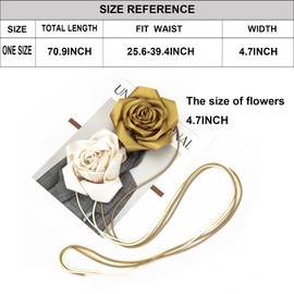 ILuvatar Handmade Flower Sash Belt for women Wedding Party Fashion Knot waist rope Beige+Light Gold 2pcs