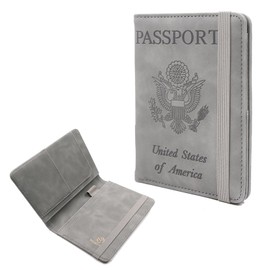 Melsbrinna Premium Leather Passport Holder Covers Case, Waterproof Rfid Blocking Travel Wallet Passport Holder with Pen Holder, Cute Passport Book for Women/Men (Grey)