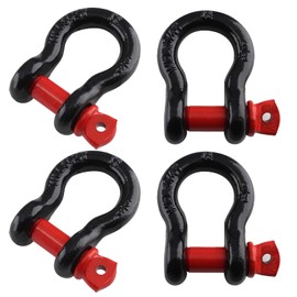 Qjaiune 4 Pack 5/8 Inch D Ring Shackles, 19.5 Ton (42990 lbs) Maximum Break Strength, Heavy Duty Anchor Shackle with Screw Pin for Tow Strap Winch Off-Road Vehicle Recovery (Red & Black)
