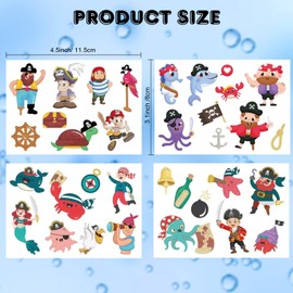 Qpout Pirate Temporary Tattoos for Kids, 12 Sheets, Waterproof, Easy to Use, Great for Parties