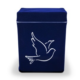 Velvet Urn Bag with TSA Approved Cremation Container | Holds Cremated Ashes of Human Adult | For Use in a Niche or Ground Burial | Fits the Crowne Burial Urn Vault (Navy with Dove)