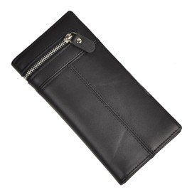 Le'aokuu Mens Genuine Leather Organizer Checkbook Card Case Bifold Wallet with Zipper Pocket (The Black)