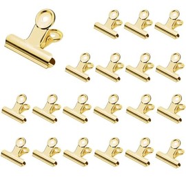 Jukway Pack of 20 Metal Clips, Bulldog Clips, 38 mm Binder Clips, Paper Clips, Letter Clips, Multi-function Paper Clips for Pictures, Photos, Offices, Kitchen, Home (Gold)