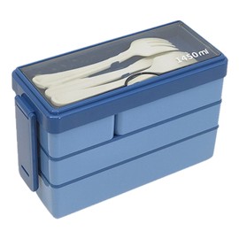 Bento Box Adult Lunch Box 3 Layers Stackable Lunch Container with 4 Compartments for Work School Picnic Blue