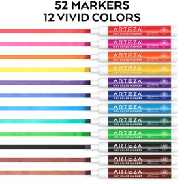 ARTEZA Dry Erase Markers Pack of 52, Chisel Tip, 12 Assorted Colors with Low-Odor Ink, Whiteboard Pens