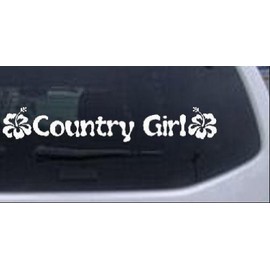 Rad Dezigns Country Girl with Hibiscus Flowers Country Car or Truck Window Laptop Decal Sticker - White 10in X 1.8in