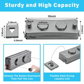 JINYOMFLY Washing Line Extendable Balcony Wall Mounted, Retractable Washing Line No Drilling with 5.1 m x 2 Stainless Steel Wall Washing Line for Pull-Out for Hotel Laundry Room