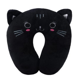 EKDJKK Travel Pillow for Kids, Cute Animal Neck Pillow Support U Shaped Cushion Plush Soft Rest Reading Pillow Sleeping Pillow for Airplane Train Car (Black Cat)