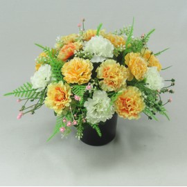 Artificial/Silk Flower Grave Arrangement in Grave Pot with Yellow Carnations
