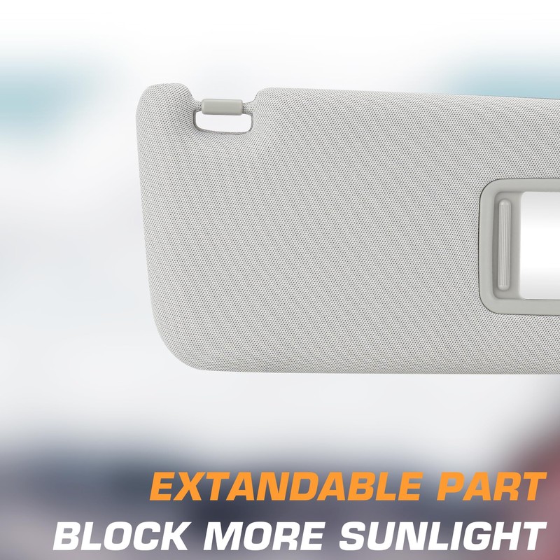 Left Driver Side Gray Sun Visor with Vanity Light Fit