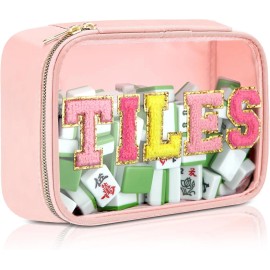 Embroidered Letter Unisex Waterproof Stowable Large Capacity Customized Mahjong Bag for Home StorageColor: 2-pink-TILES