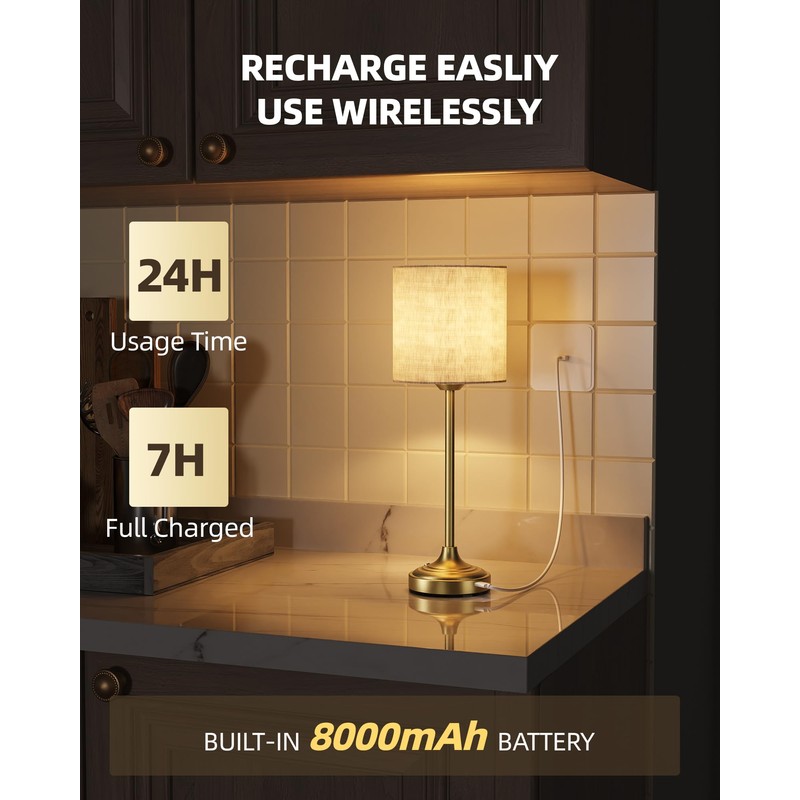 Cordless Table Lamp, 8000mAh, Dimmable, Ambient Light, 2700K, Touch Control,