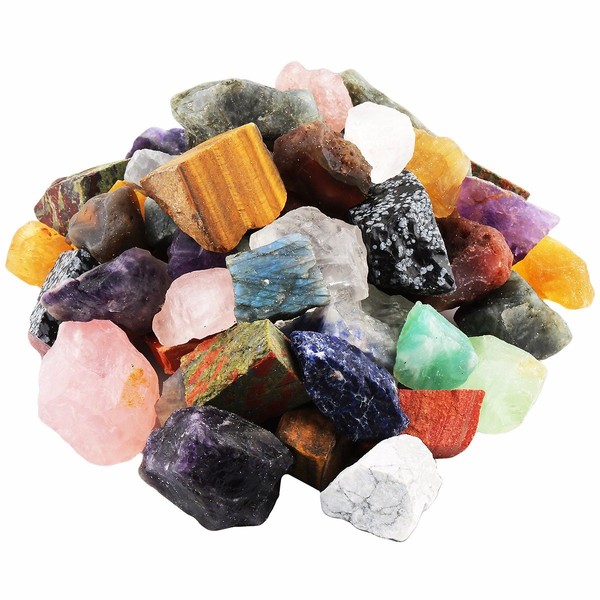 Rockcloud 1 lb Natural Crystals Raw Rough Stones for Cabbing,Tumbling,Cutting,Lapidary,Polishing,Reiki Crytsal Healing,Colorful Mixed Stones