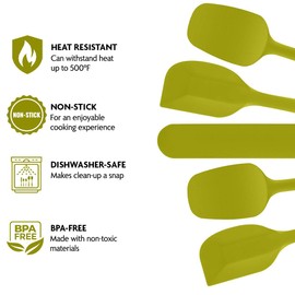 OVENTE Set of 5 Silicone Spatula , Food Grade Rubber Spatulas Heat Resistant w/ Stainless Steel Core & Seamless Design, Non Stick Rubber Spatula for Mixing, Baking & Cooking Green SP12305G