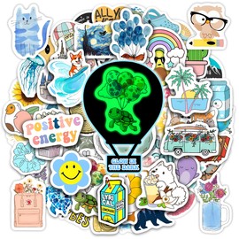 70 Pcs Motivational Kids Stickers for Water Bottles Glow in The Dark, Blue Summer Waterproof Vinyl Positive Phrases Laptop Decals, Boys Girls Adults Inspirational Quotes Decor