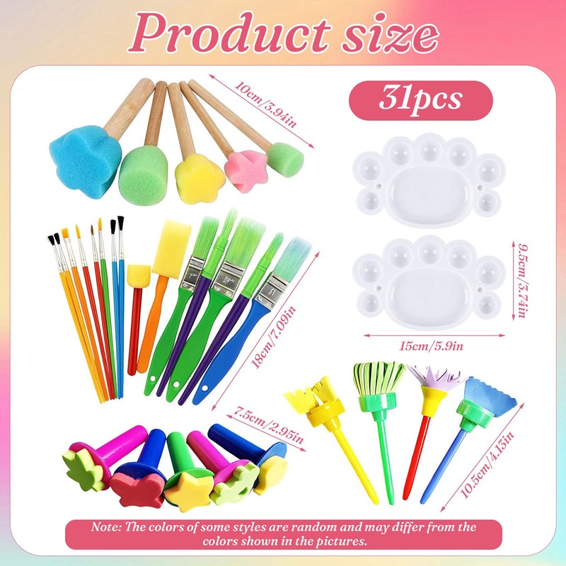 31Pcs Colorful Paint Brushes, Paint Brush Set Beginners, Creative Sponge